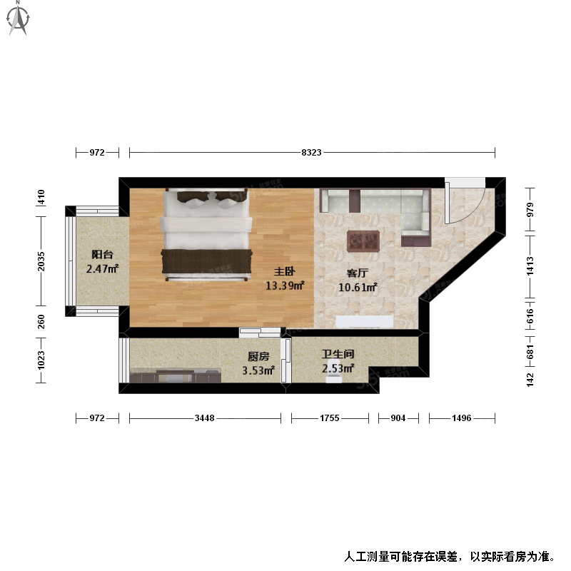 整租·塘河·龙门公寓·1室·1厅